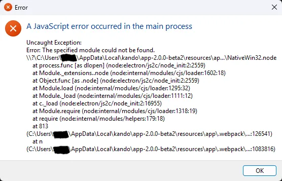 error dialog